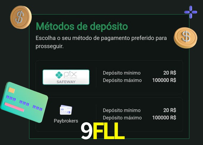 O cassino 9FLL oferece uma grande variedade de métodos de pagamento